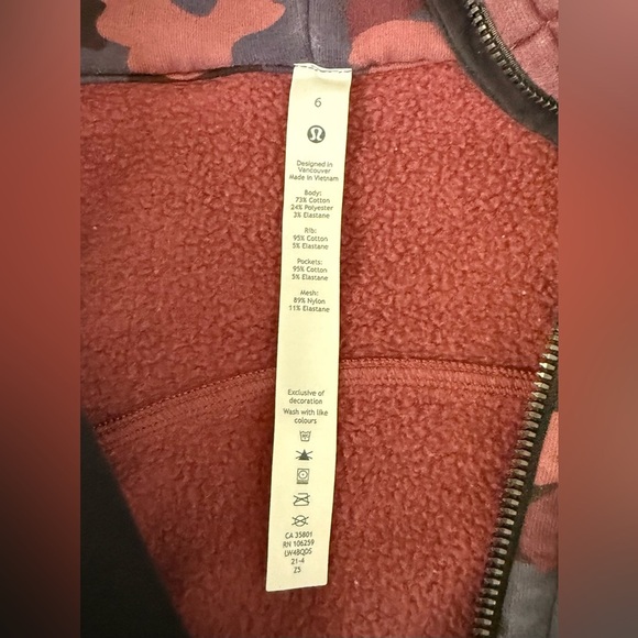 Lululemon Scuba Full-Zip Hoodie Heritage 365 Camo Smoky Red Night Sea Multi Sz 6 - Picture 8 of 9